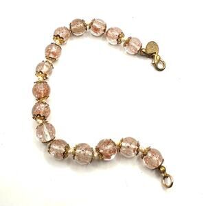 Murano Glass Bead Bracelet Vintage Retro Gold Clear Pink Nude Neutral Beaded